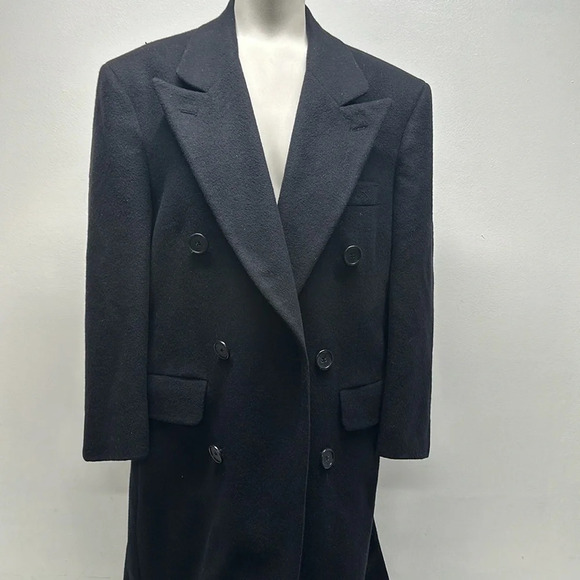 Burberry Trench Coat Cashmere Wool Blend Button Down Navy Blue Vintage Large * - Picture 2 of 14